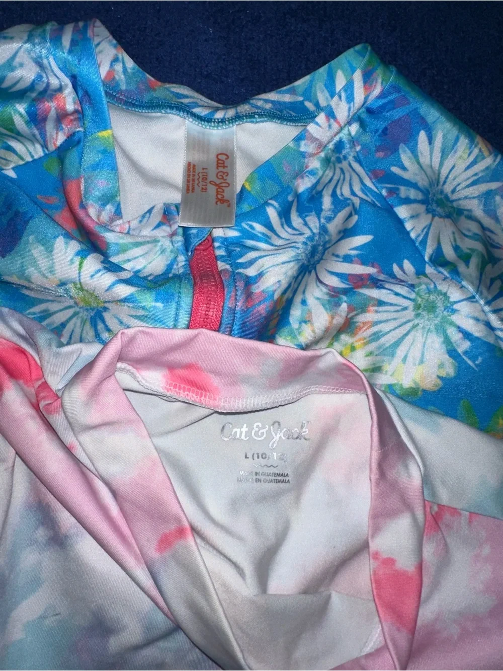 Cat & Jack Girls Large 10/12 Long Sleeve Rash Guard Swim Top Lot 2 Bathing Suit